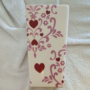 White Ceramic Vase with Pink and Red Heart Motif